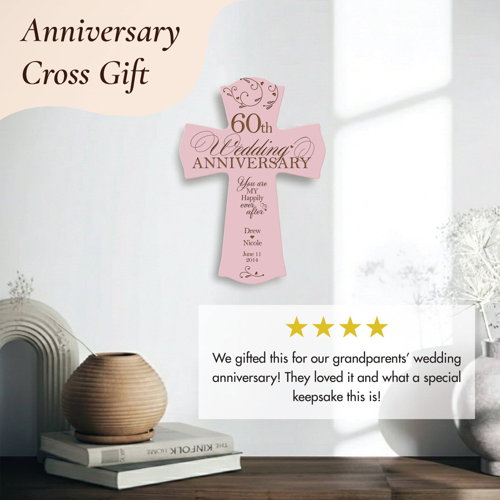 Personalized 60th Wedding Anniversary Wall Cross – "You Are My Happily Ever After" | Diamond Anniversary Gift - LifeSong Milestones