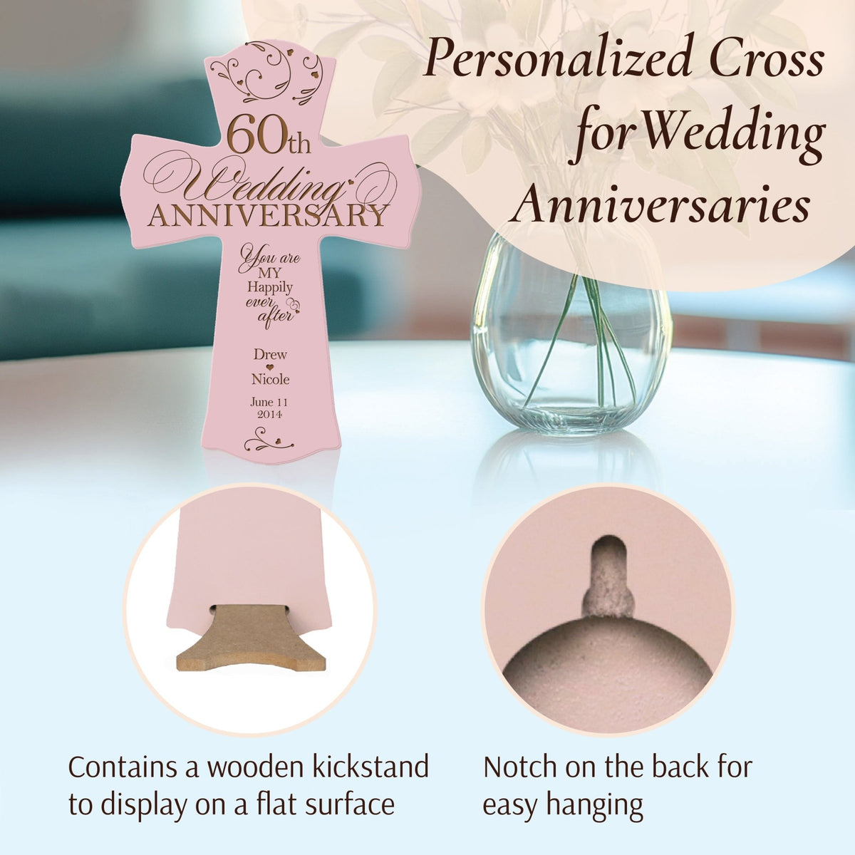 Personalized 60th Wedding Anniversary Wall Cross – "You Are My Happily Ever After" | Diamond Anniversary Gift - LifeSong Milestones