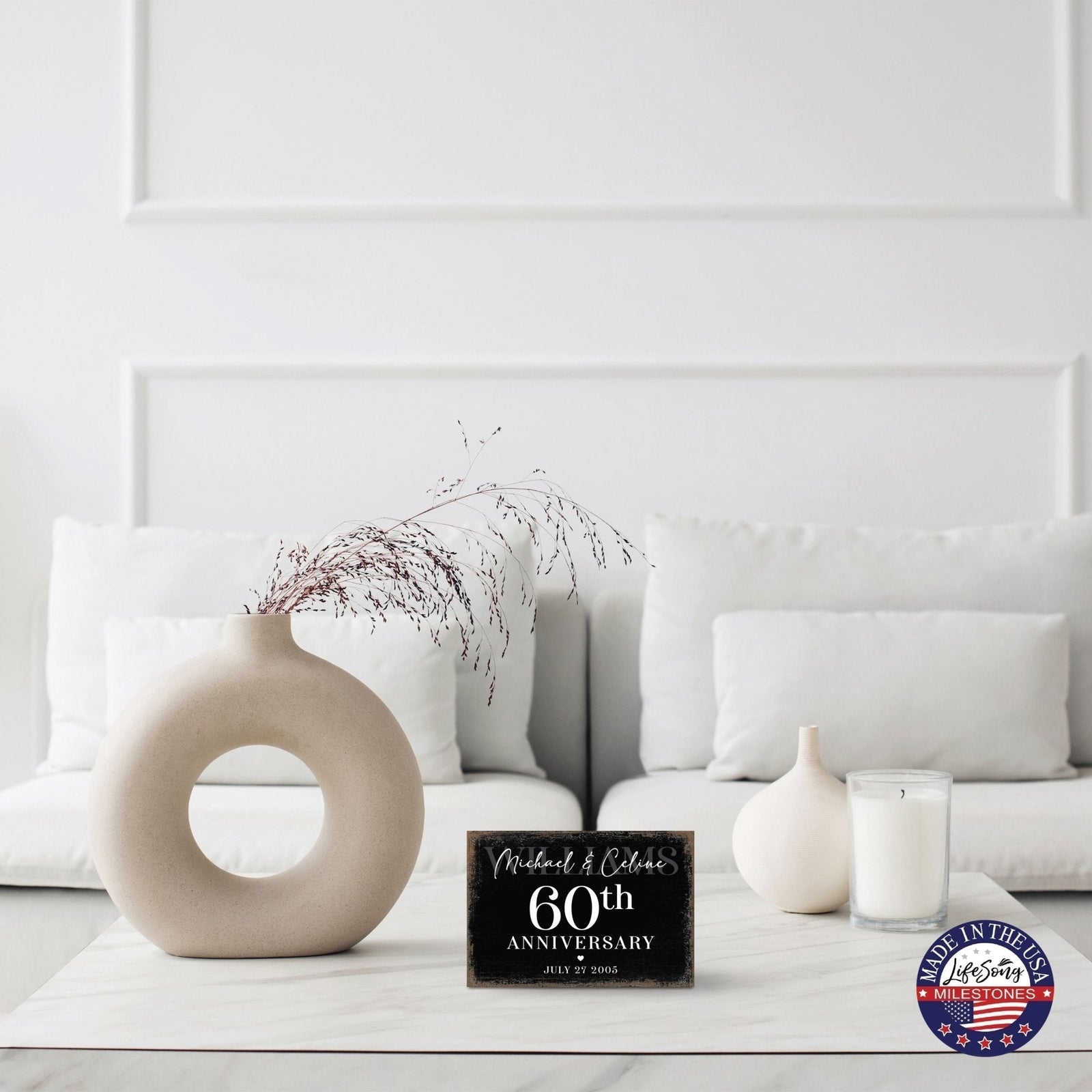 Personalized 60th Wedding Anniversary Wooden Shelf Décor and Tabletop Signs Gifts for Couples - LifeSong Milestones