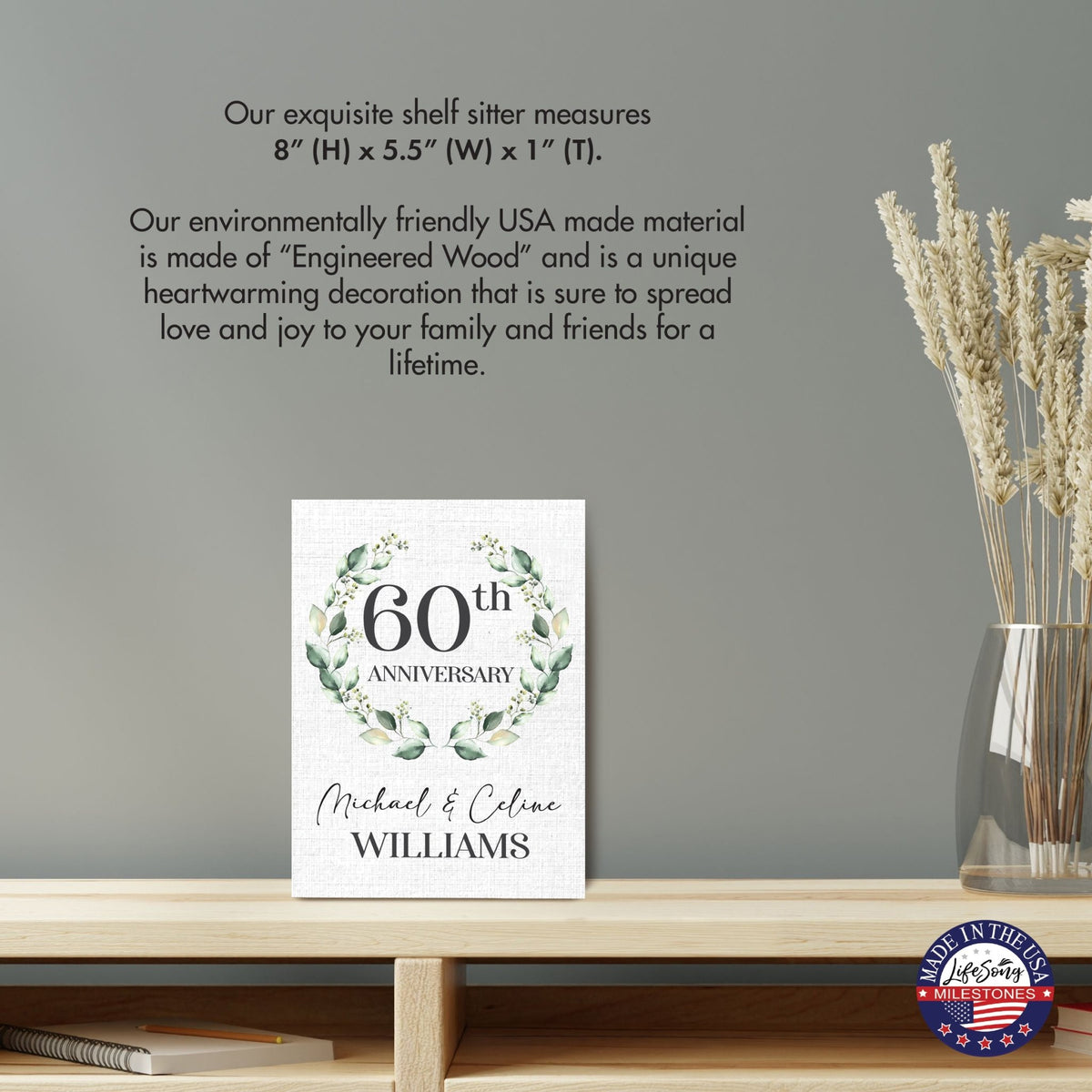 Personalized 60th Wedding Anniversary Wooden Shelf Décor and Tabletop Signs Gifts for Couples - LifeSong Milestones