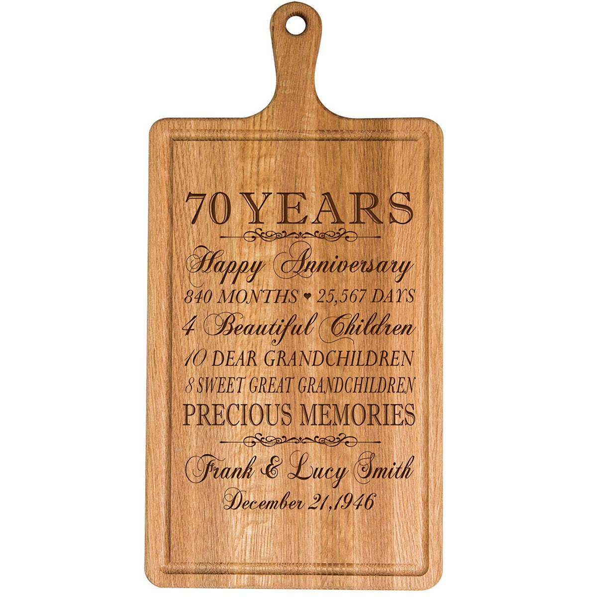 Personalized 70th Anniversary Cutting Board - LifeSong Milestones