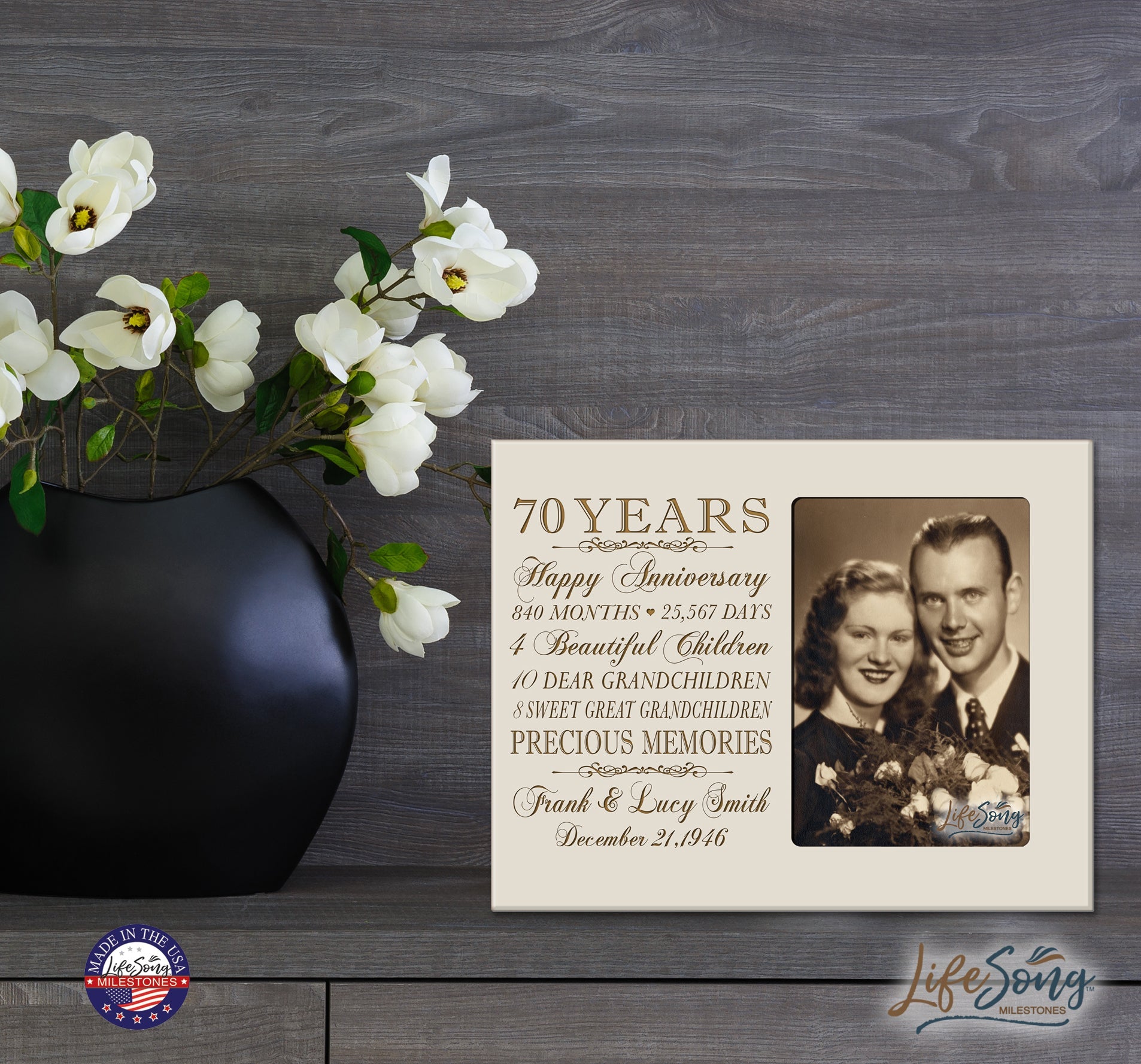 Personalized 70th Wedding Anniversary Picture Frame Gifts for Couples - Precious Memories - LifeSong Milestones