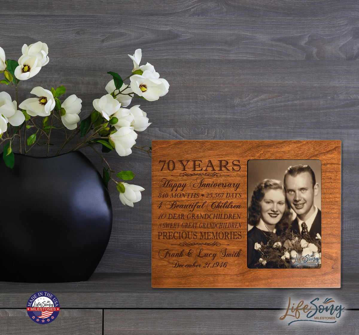 Personalized 70th Wedding Anniversary Picture Frame Gifts for Couples - Precious Memories - LifeSong Milestones