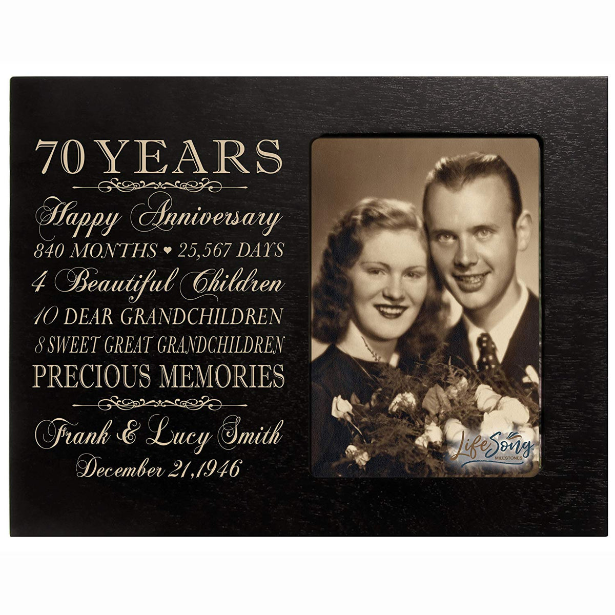 Personalized 70th Wedding Anniversary Picture Frame Gifts for Couples - Precious Memories - LifeSong Milestones