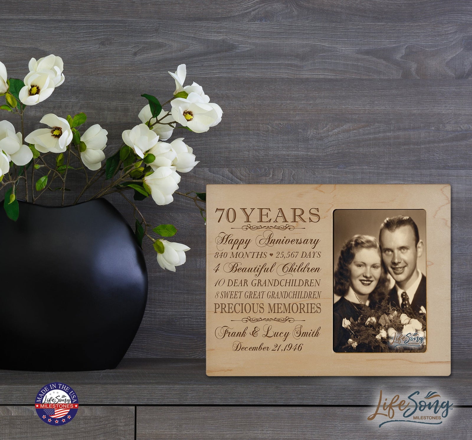 Personalized 70th Wedding Anniversary Picture Frame Gifts for Couples - Precious Memories - LifeSong Milestones