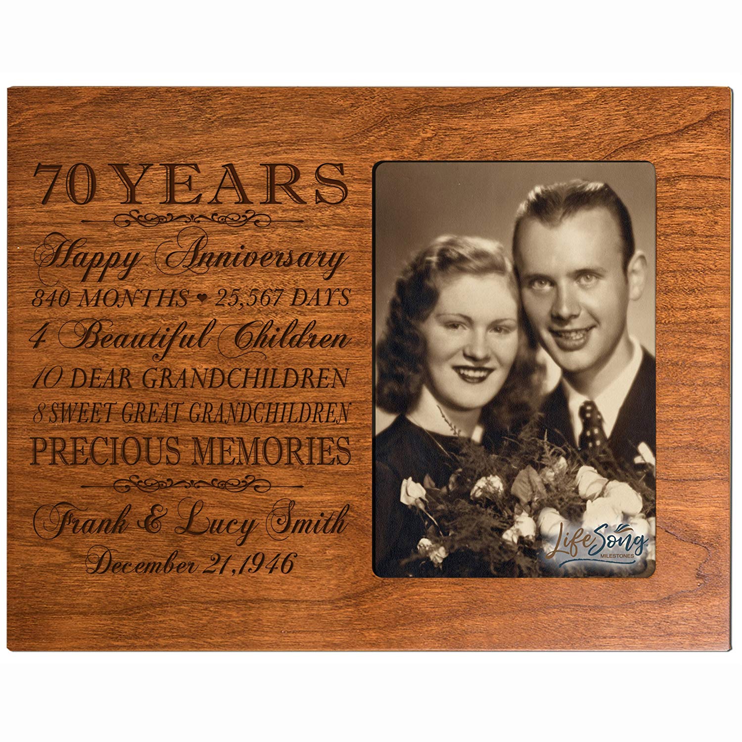 Personalized 70th Wedding Anniversary Picture Frame Gifts for Couples - Precious Memories - LifeSong Milestones