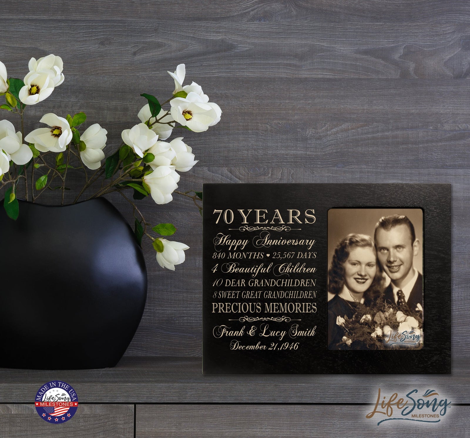 Personalized 70th Wedding Anniversary Picture Frame Gifts for Couples - Precious Memories - LifeSong Milestones
