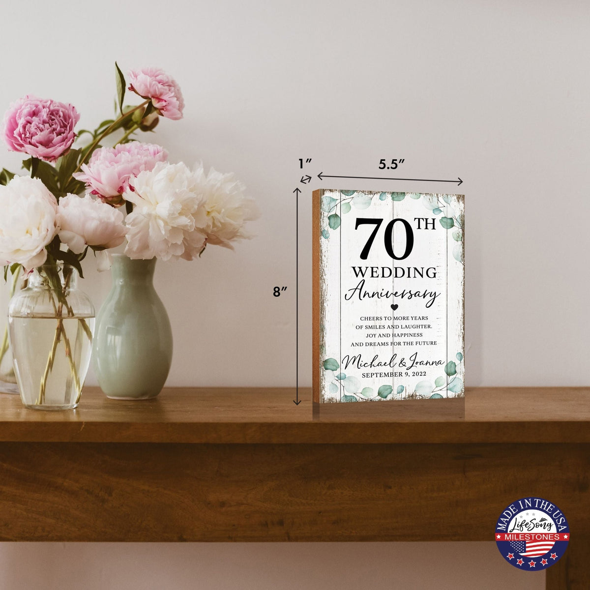 Personalized 70th Wedding Anniversary Unique Shelf Décor and Tabletop Signs - Cheers To More Years - LifeSong Milestones