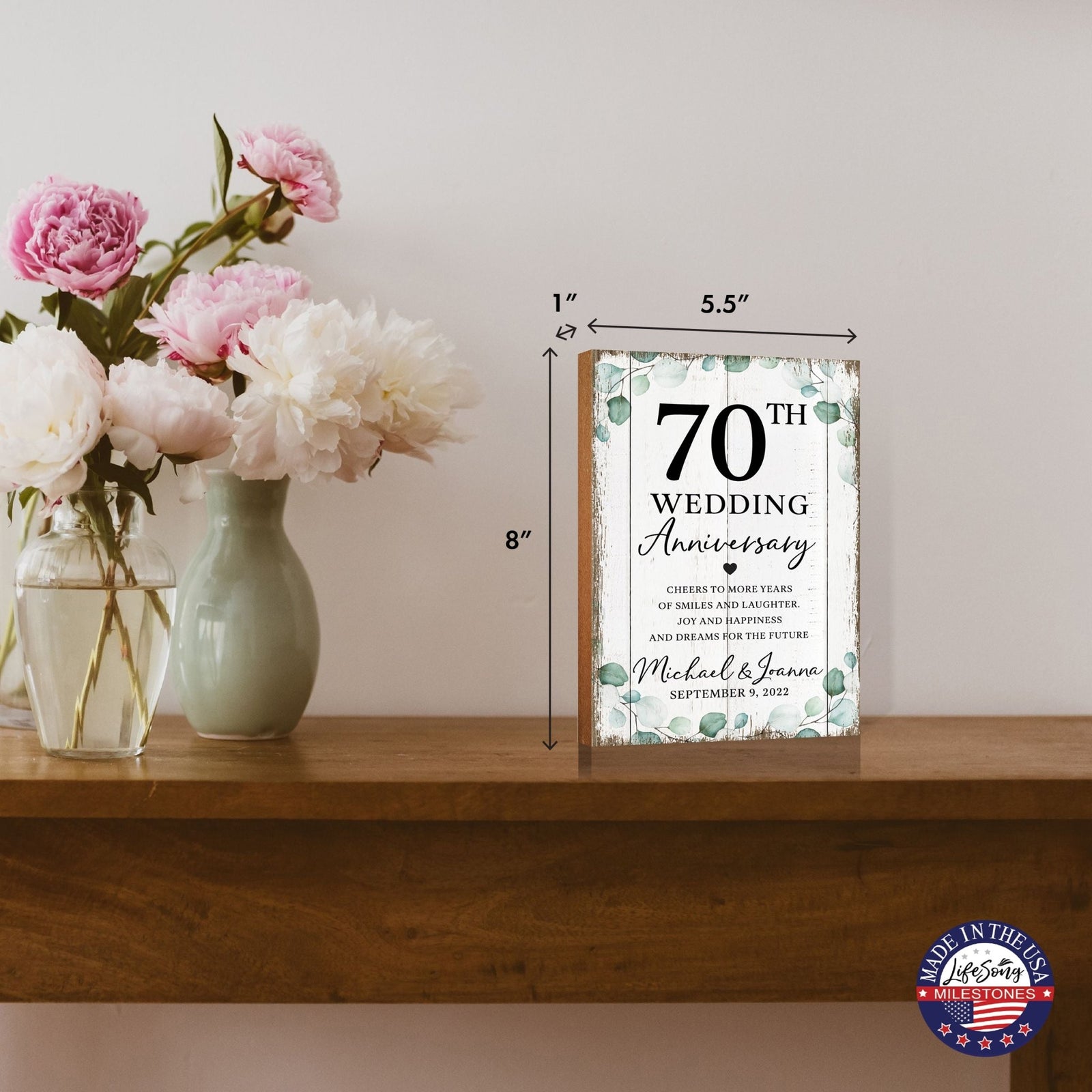 Personalized 70th Wedding Anniversary Unique Shelf Décor and Tabletop Signs - Cheers To More Years - LifeSong Milestones