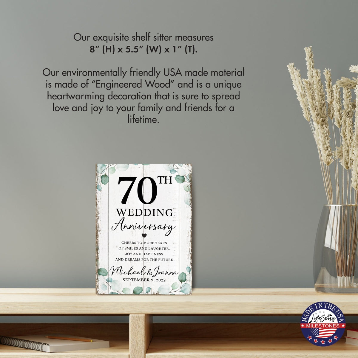 Personalized 70th Wedding Anniversary Unique Shelf Décor and Tabletop Signs - Cheers To More Years - LifeSong Milestones