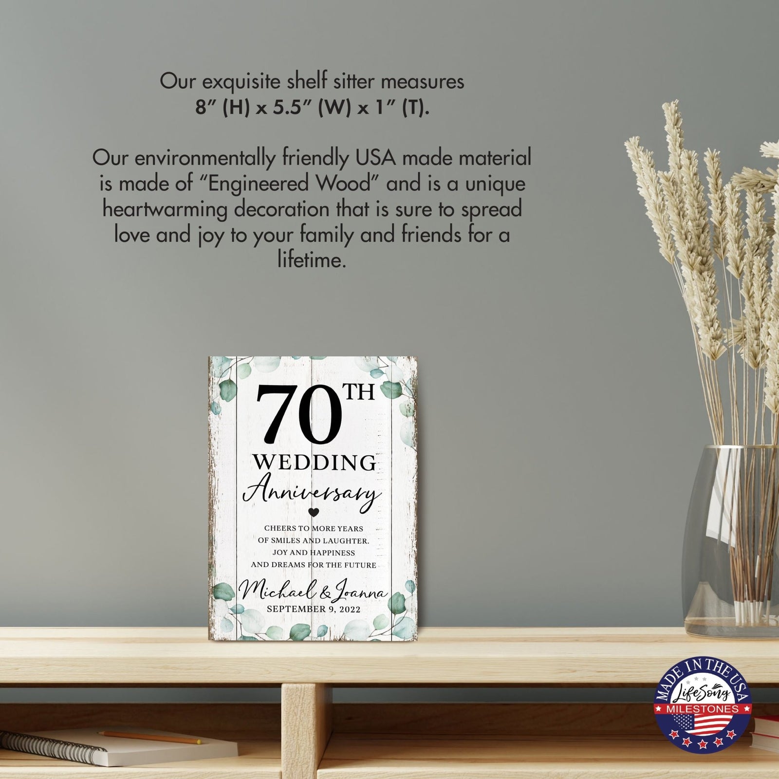 Personalized 70th Wedding Anniversary Unique Shelf Décor and Tabletop Signs - Cheers To More Years - LifeSong Milestones