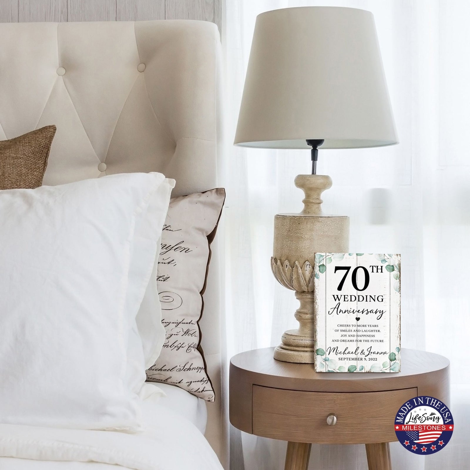 Personalized 70th Wedding Anniversary Unique Shelf Décor and Tabletop Signs - Cheers To More Years - LifeSong Milestones