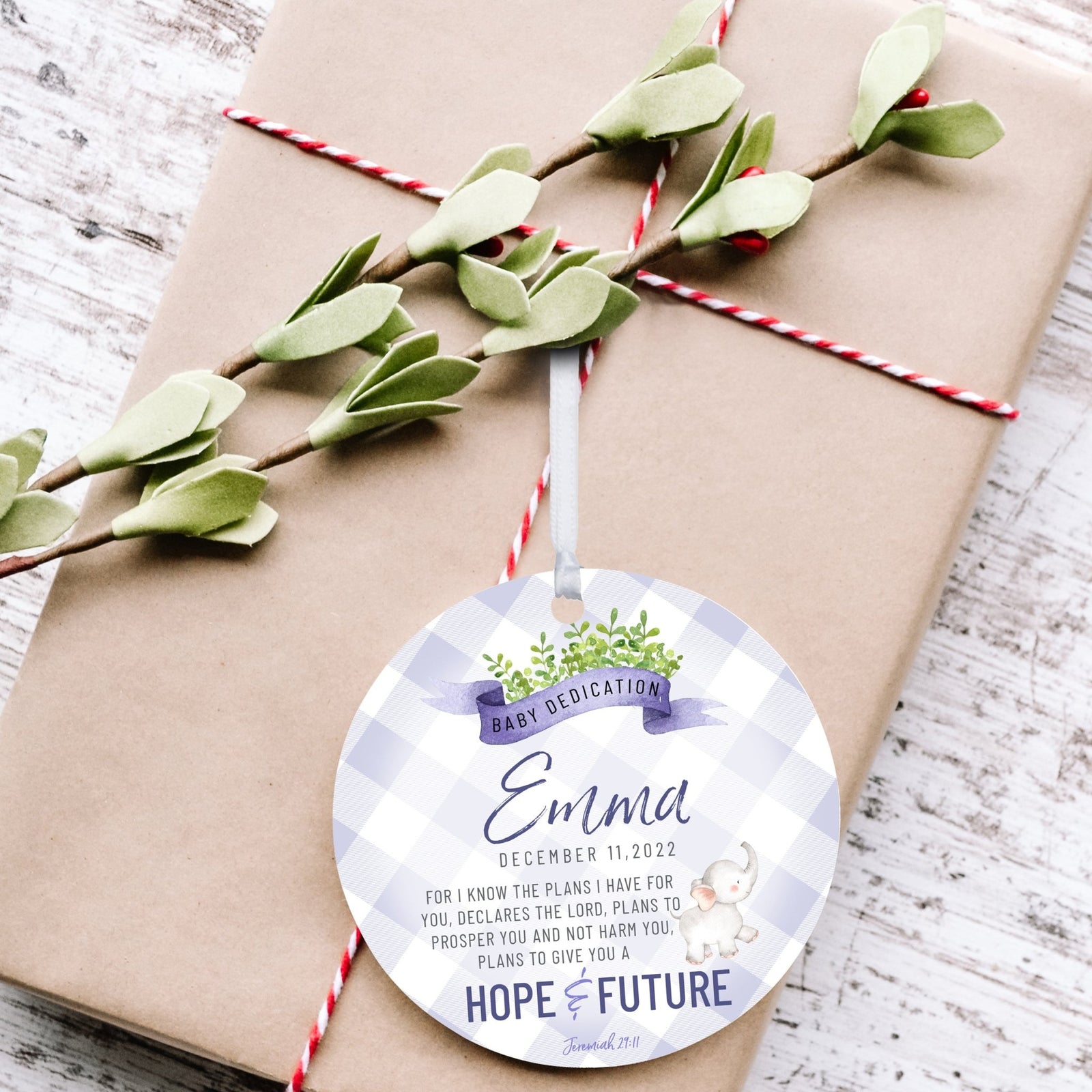 Personalized Baby Dedication Wooden Baptism Ornament Gift For Godchild - For I Know The Plans - LifeSong Milestones