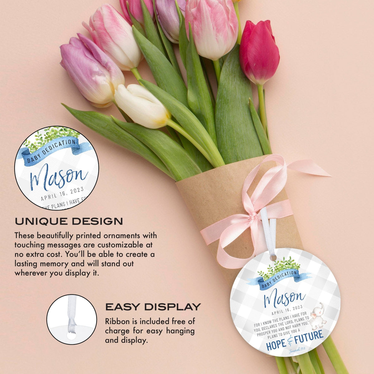 Personalized Baby Dedication Wooden Baptism Ornament Gift For Godchild - For I Know The Plans - LifeSong Milestones