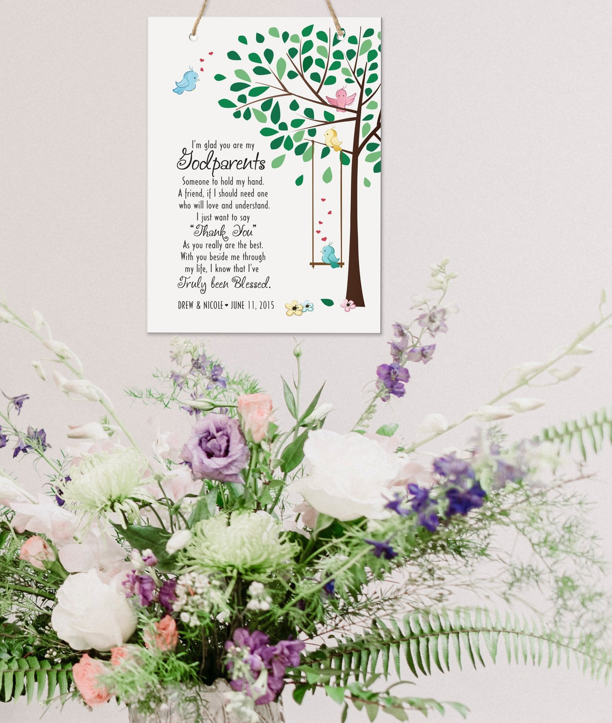 Personalized Baptism Hanging Rope Signs Gift For Godparents - I'm Glad You Are My Godparents - LifeSong Milestones