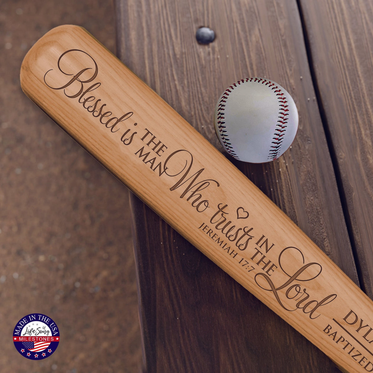 Personalized Baseball Bat Baptism Gifts For Boys - Blessed is the Man - LifeSong Milestones