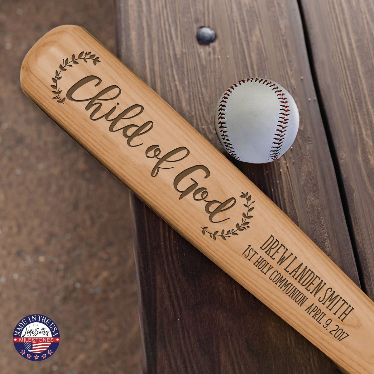Personalized Baseball Bat Baptism Gifts For Boys - Child Of God - LifeSong Milestones