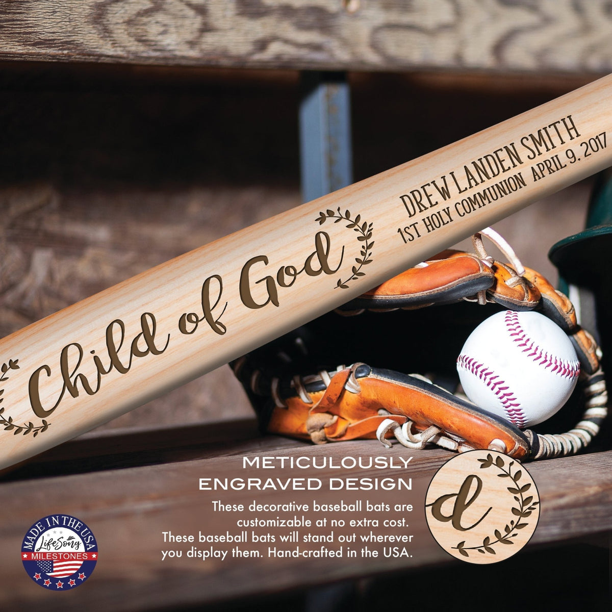 Personalized Baseball Bat Baptism Gifts For Boys - Child Of God - LifeSong Milestones