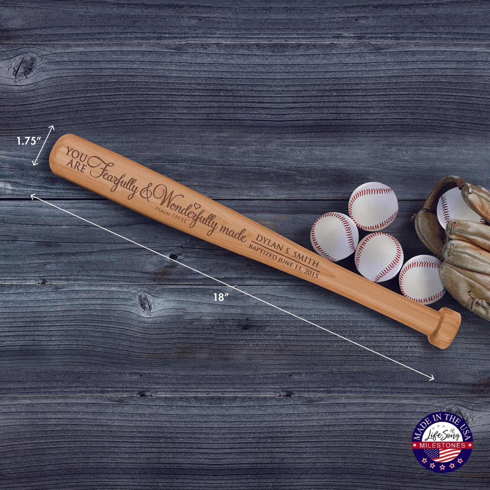 Personalized Baseball Bat Baptism Gifts For Boys - Fearfully and Wonderfully - LifeSong Milestones