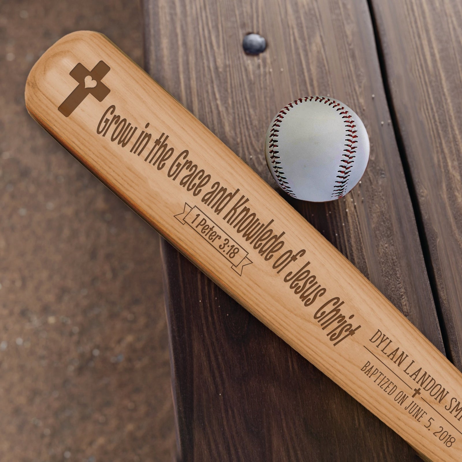 Personalized Baseball Bat Baptism Gifts For Boys - Grow in the Grace - LifeSong Milestones