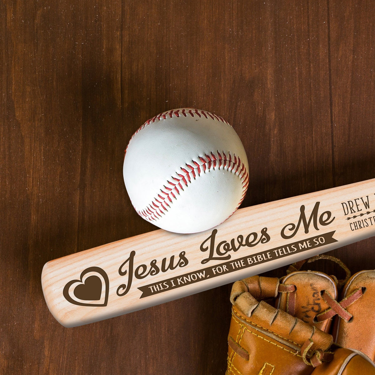 Personalized Baseball Bat Baptism Gifts For Boys - Jesus Loves Me - LifeSong Milestones