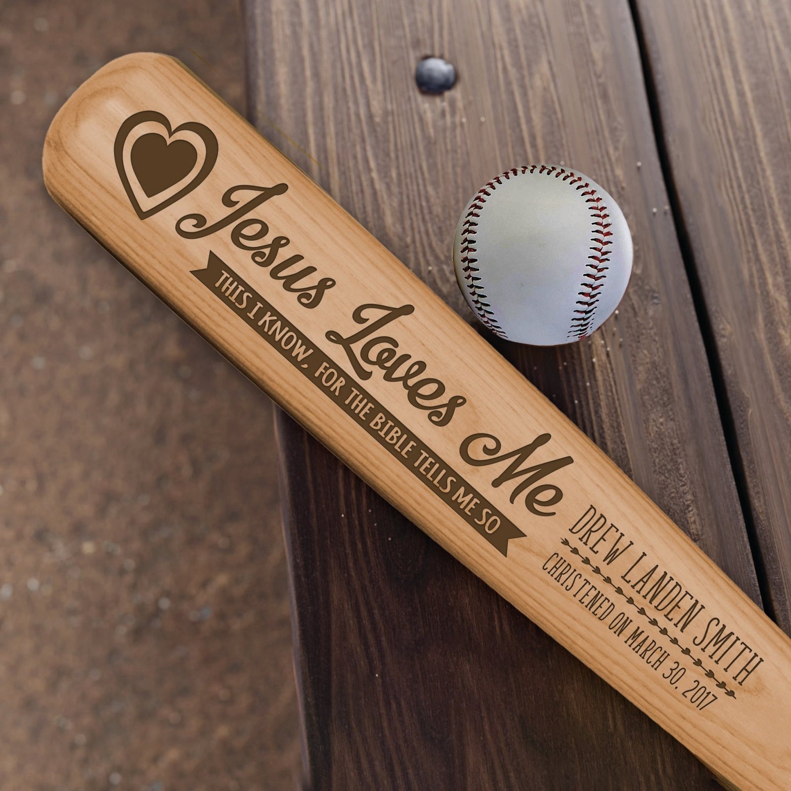 Personalized Baseball Bat Baptism Gifts For Boys - Jesus Loves Me - LifeSong Milestones