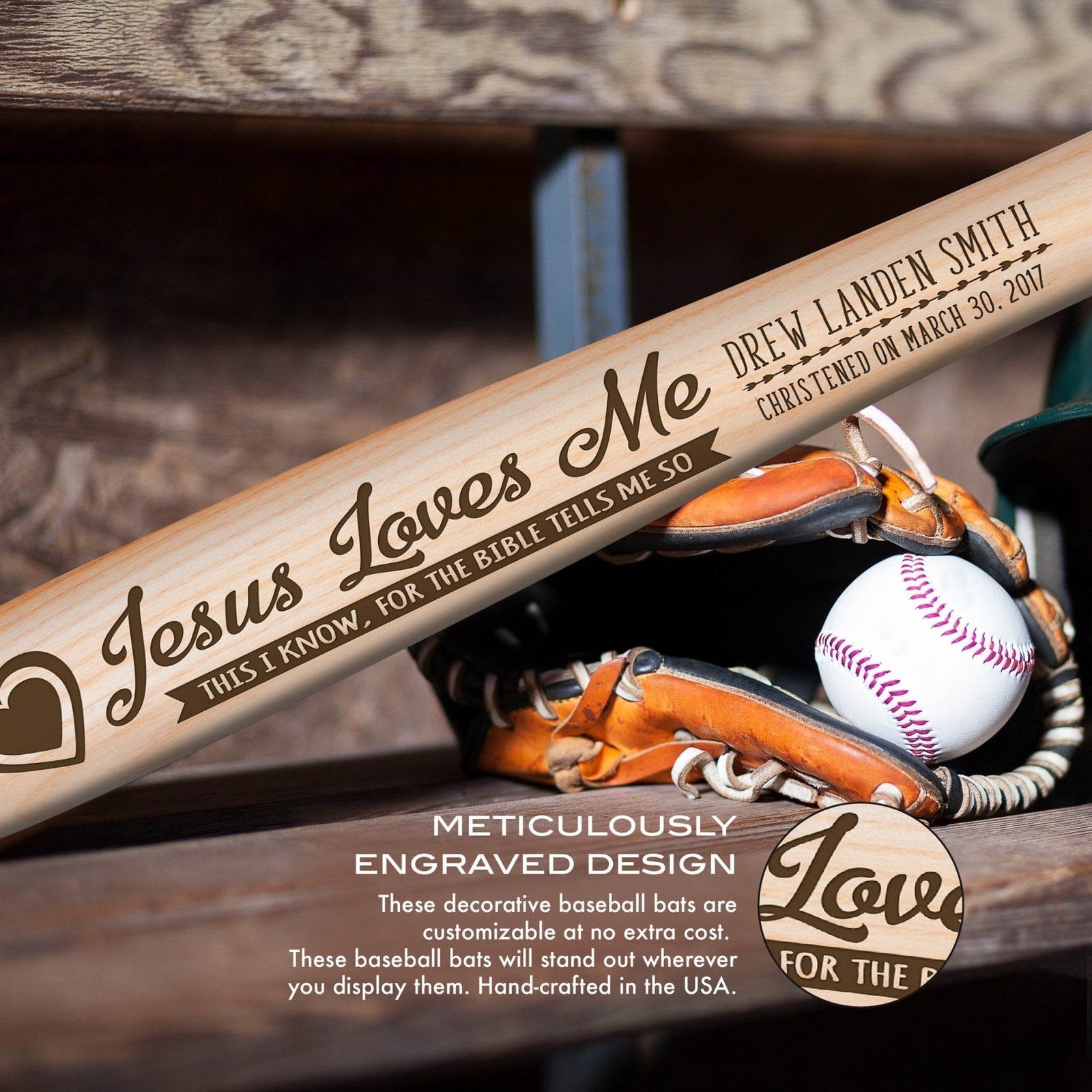 Personalized Baseball Bat Baptism Gifts For Boys - Jesus Loves Me - LifeSong Milestones