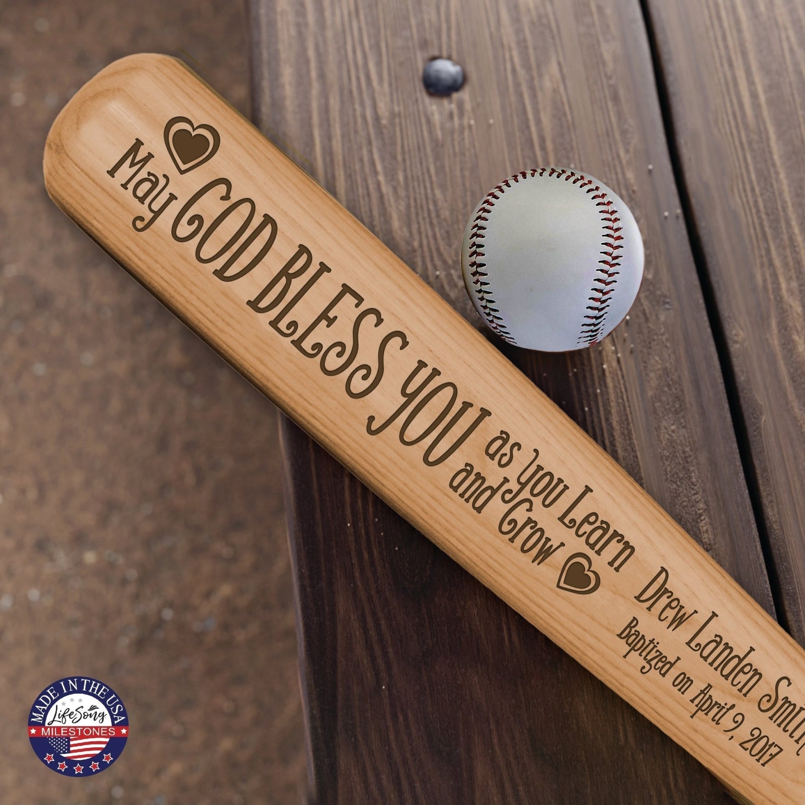 Personalized Baseball Bat Baptism Gifts For Boys - May God Bless You - LifeSong Milestones