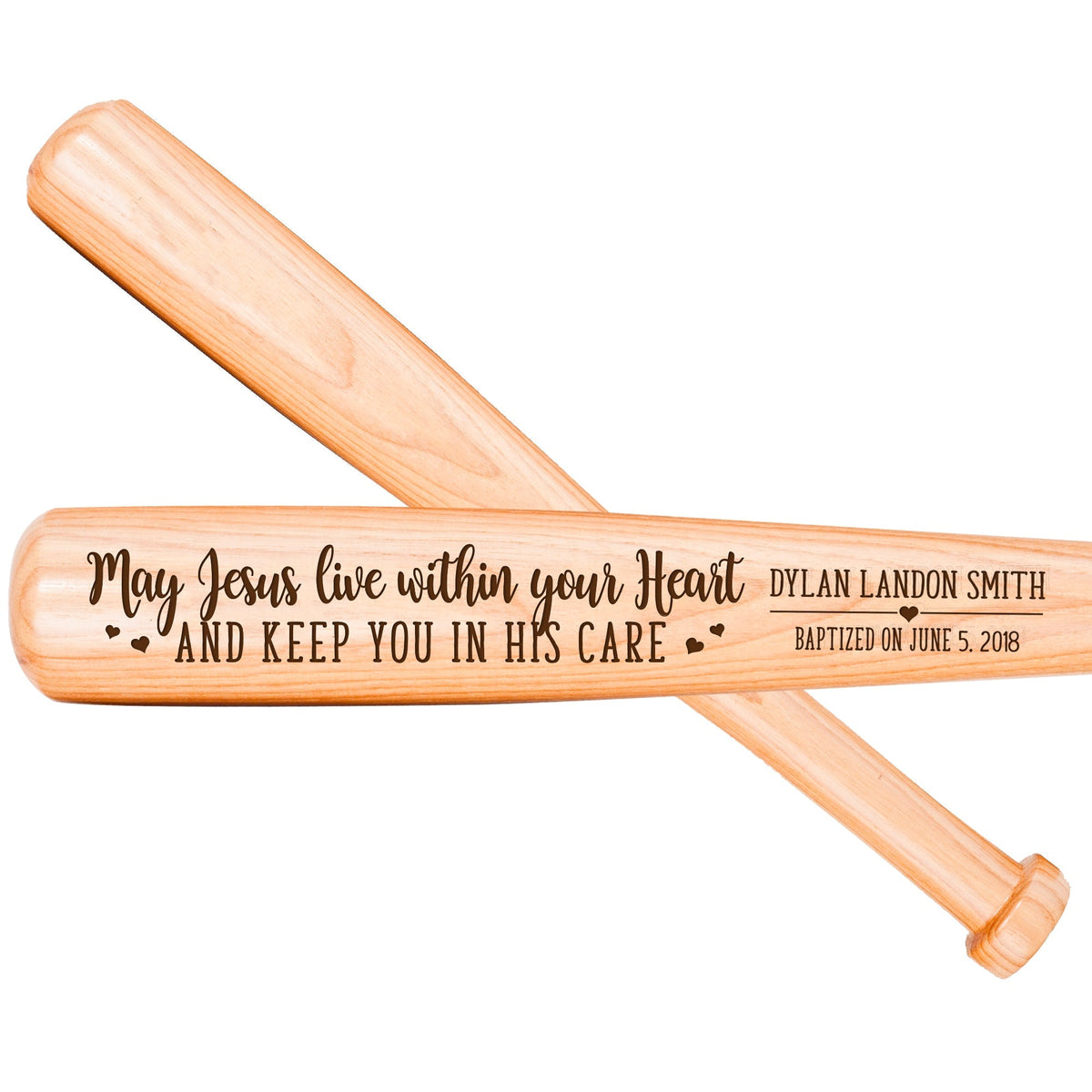 Personalized Baseball Bat Baptism Gifts For Boys - May Jesus Live Within You Heart - LifeSong Milestones