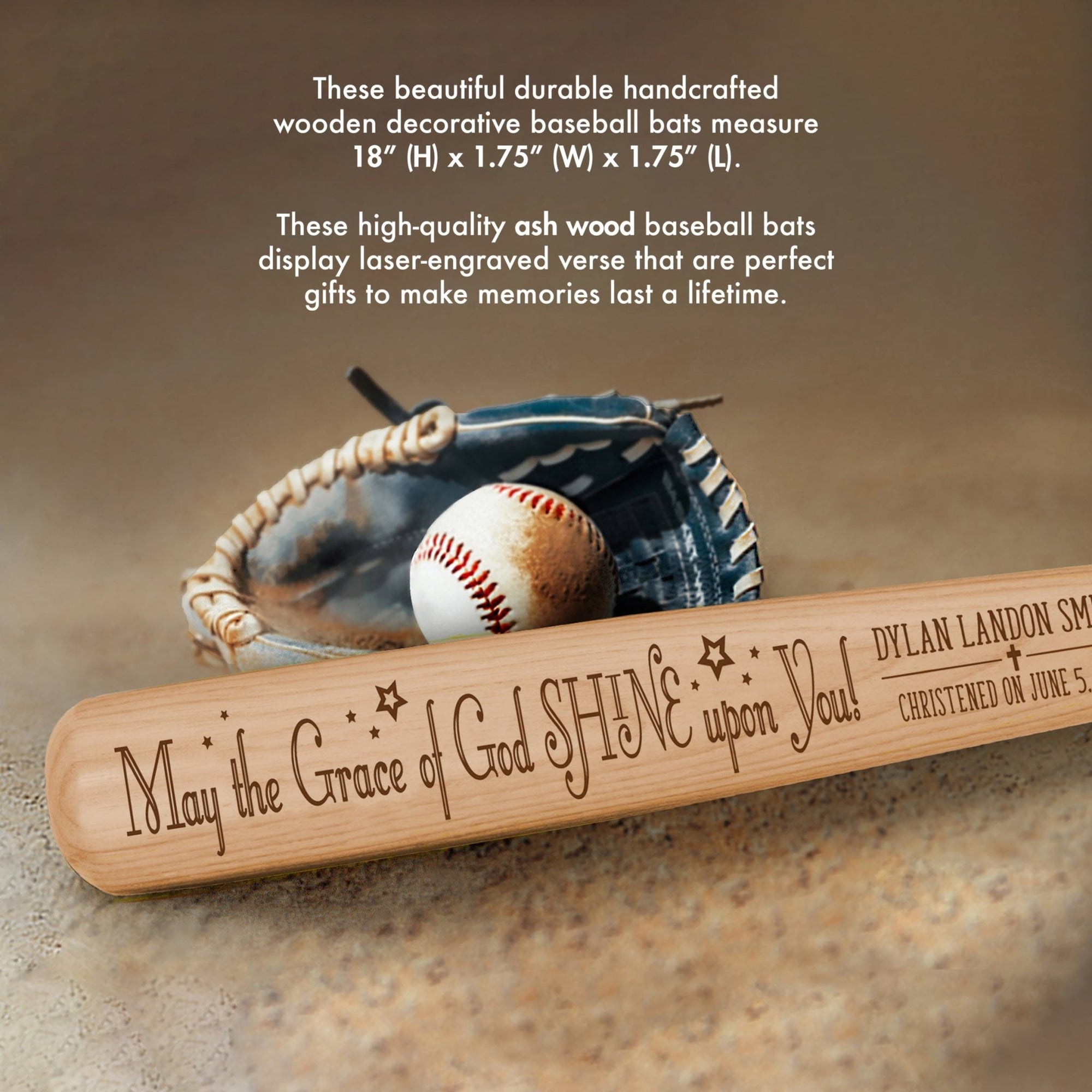 Personalized Baseball Bat Baptism Gifts For Boys - May the Grace Of God - LifeSong Milestones