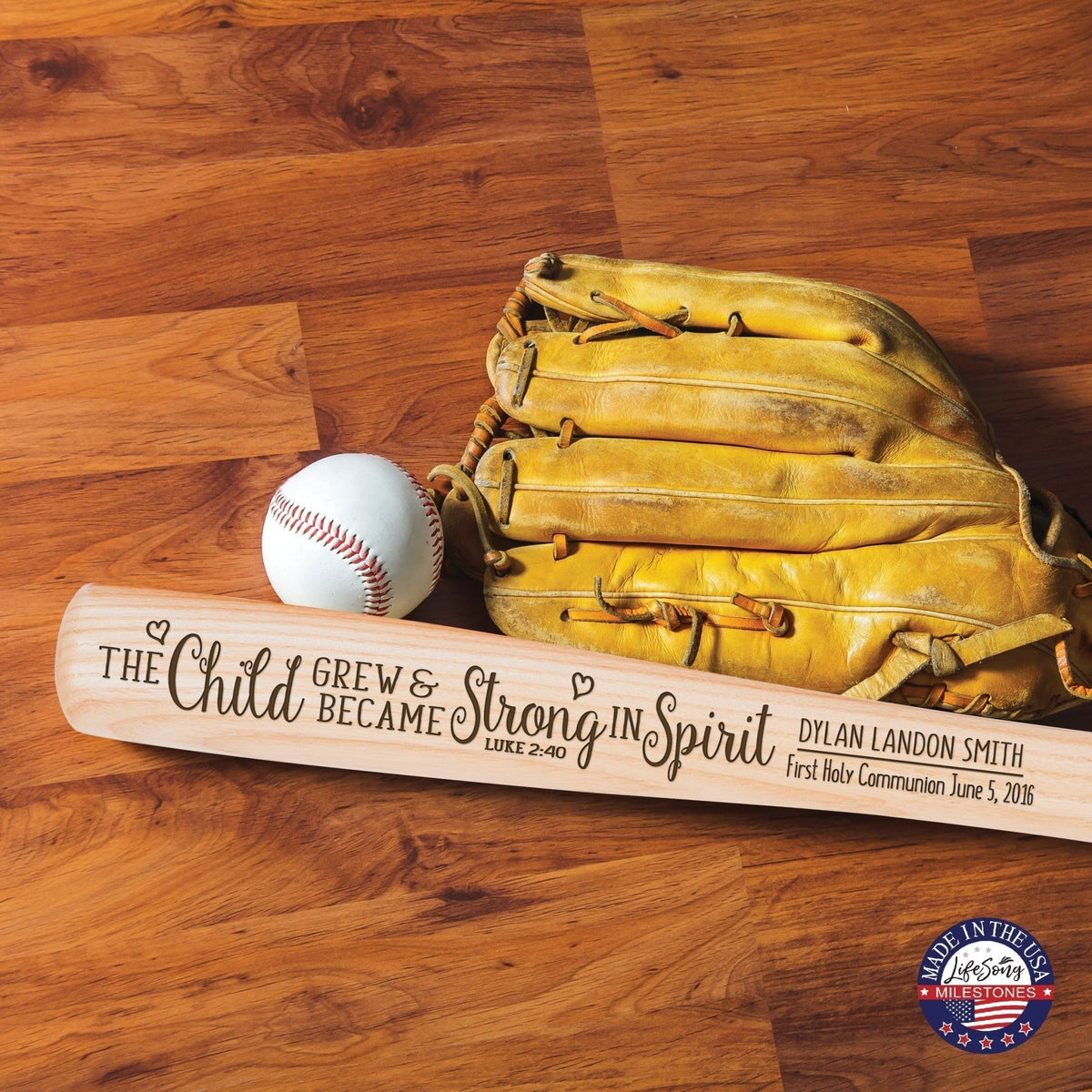 Personalized Baseball Bat Baptism Gifts For Boys - Strong in Spirit - LifeSong Milestones