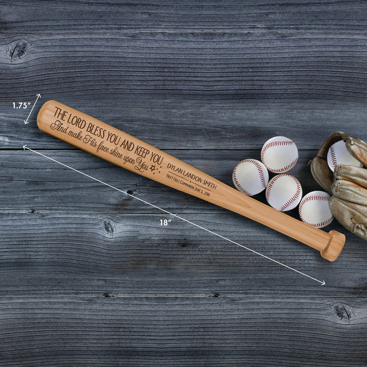 Personalized Baseball Bat Baptism Gifts For Boys - The Lord Bless You - LifeSong Milestones
