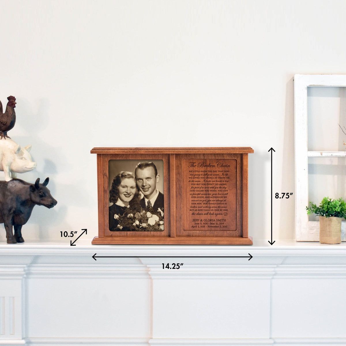 Personalized Companion Cremation Urn for Two – "The Broken Chain" Cherry Wood Double Urn with 5x7 Photo Frame | USA Made - LifeSong Milestones
