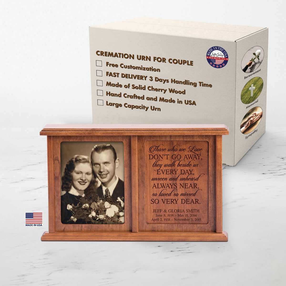 Personalized Companion Cremation Urn for Two – Those Who We Love Cherry Wood Double Urn with 5x7 Photo Frame - LifeSong Milestones