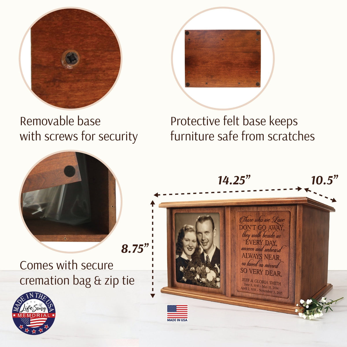 Personalized Companion Cremation Urn for Two – Those Who We Love Cherry Wood Double Urn with 5x7 Photo Frame - LifeSong Milestones