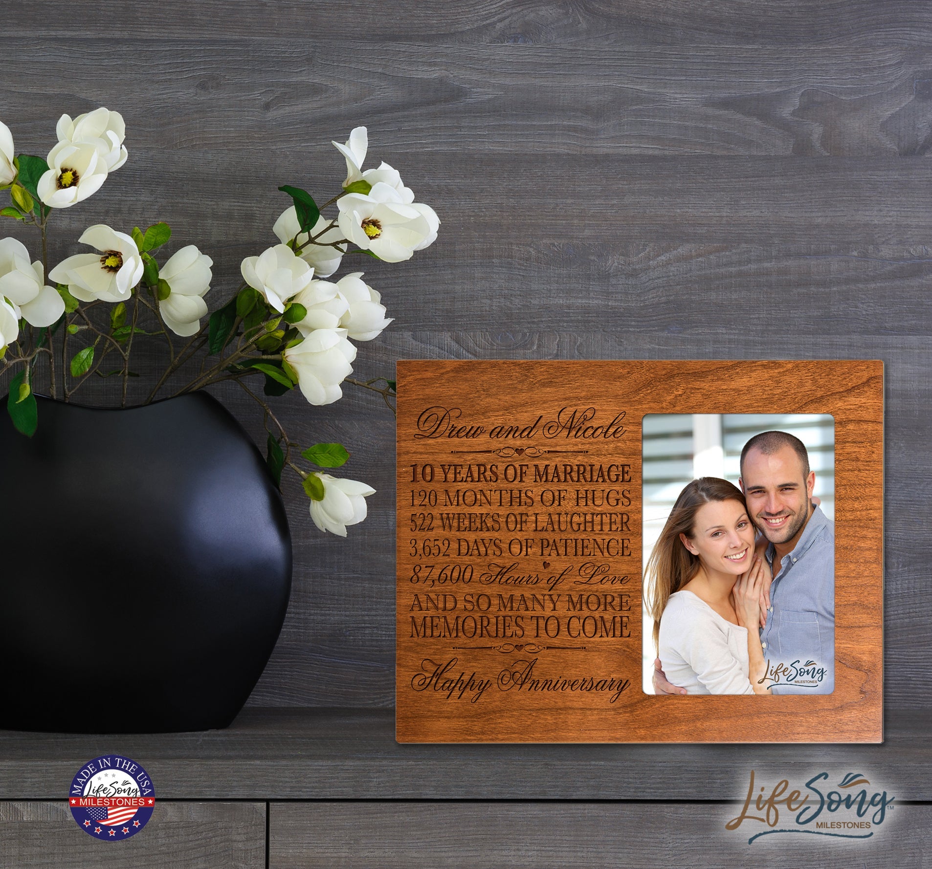 Personalized Couples 10th Wedding Anniversary Picture Frame Decorations - Many More Memories To Come - LifeSong Milestones