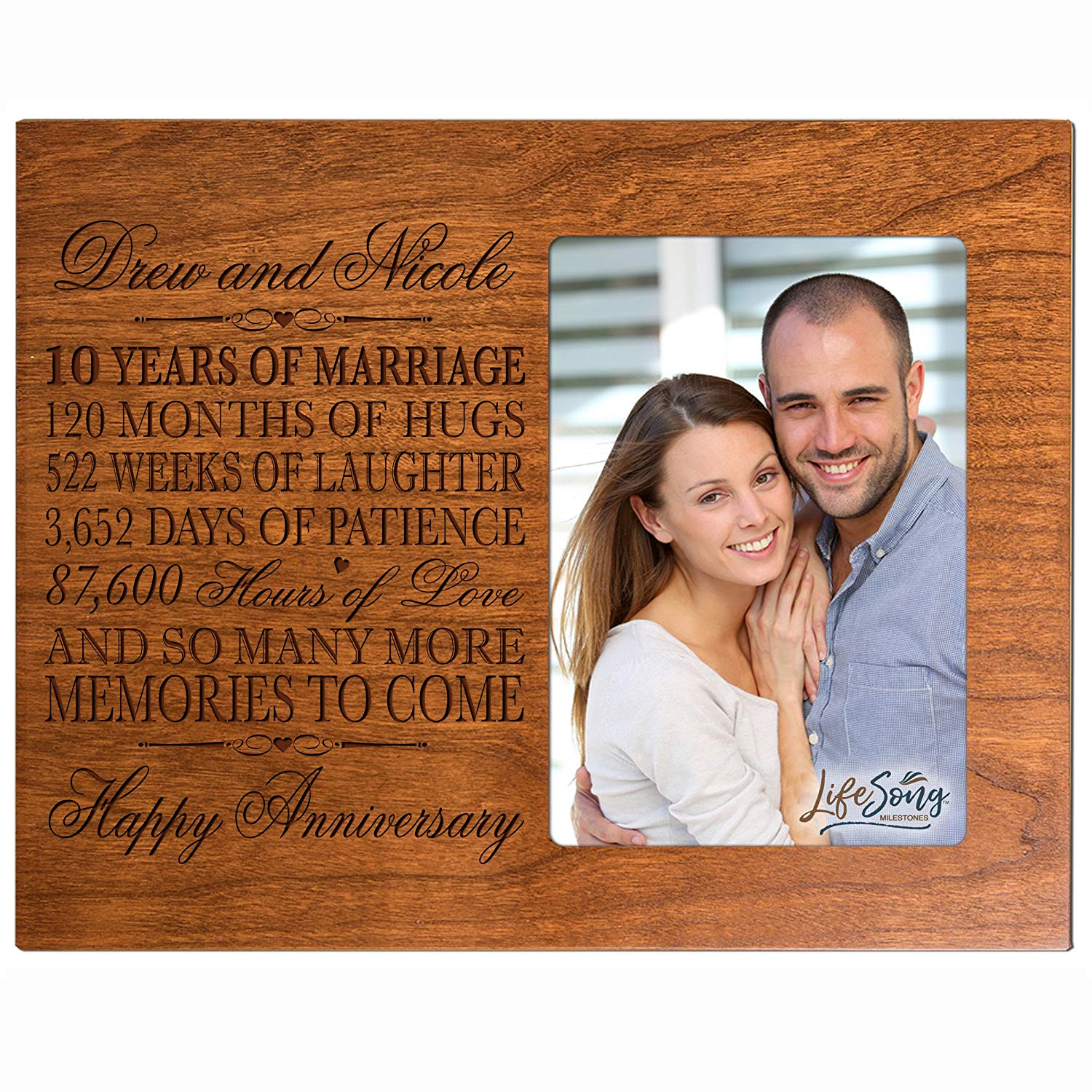 Personalized Couples 10th Wedding Anniversary Picture Frame Decorations - Many More Memories To Come - LifeSong Milestones