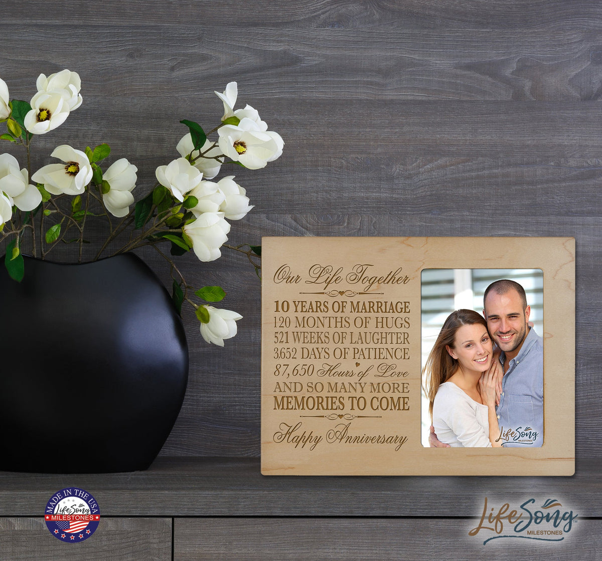 Personalized Couples 10th Wedding Anniversary Picture Frame Home Decorations - More Memories To Come - LifeSong Milestones