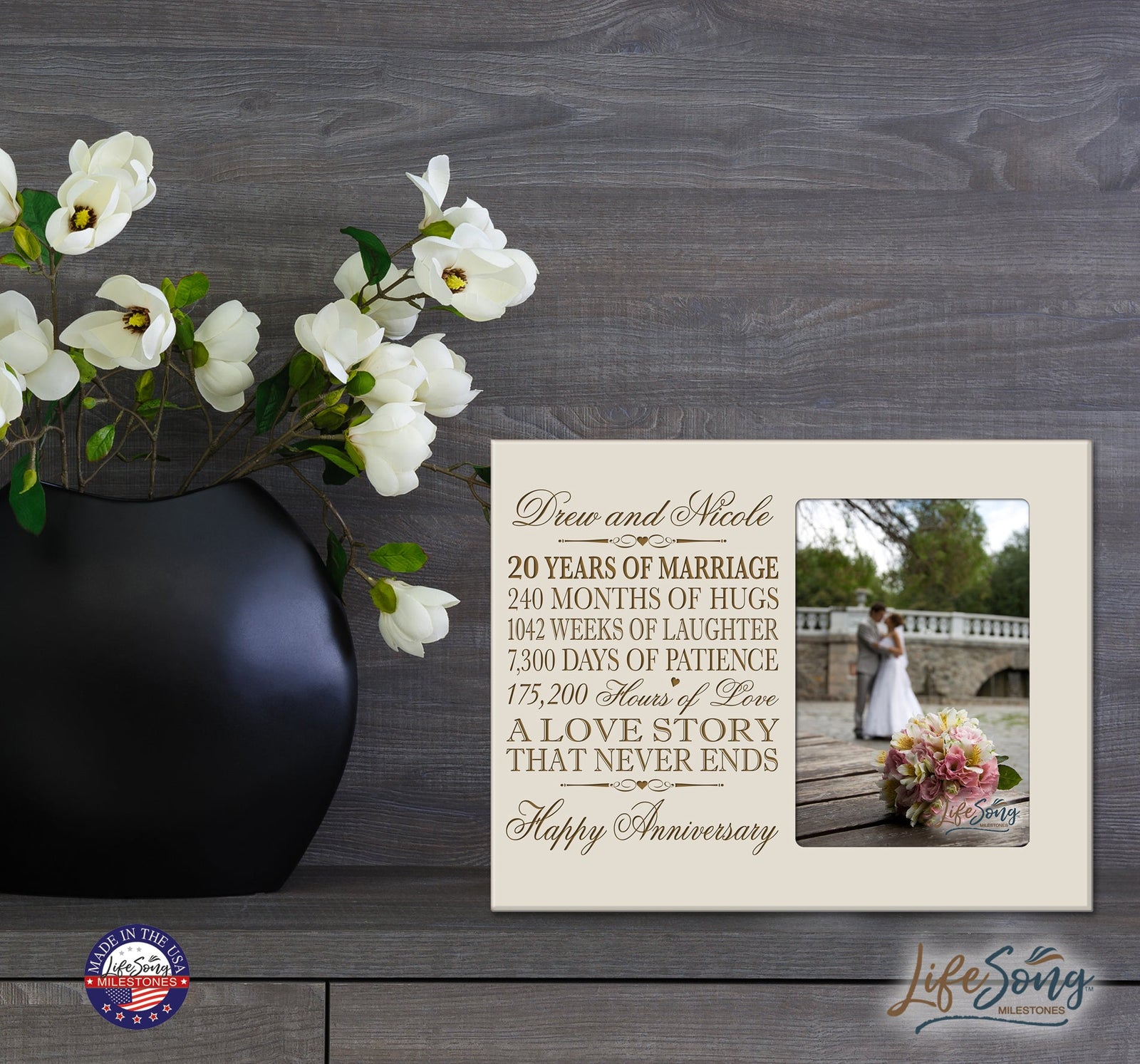 Personalized Couples 20th Wedding Anniversary Picture Frame Decorations - A Love Story - LifeSong Milestones