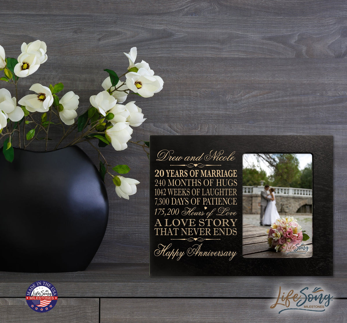 Personalized Couples 20th Wedding Anniversary Picture Frame Decorations - A Love Story - LifeSong Milestones