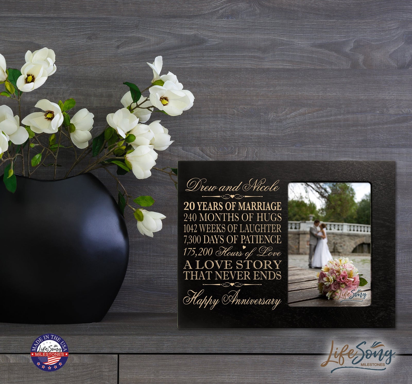 Personalized Couples 20th Wedding Anniversary Picture Frame Decorations - A Love Story - LifeSong Milestones