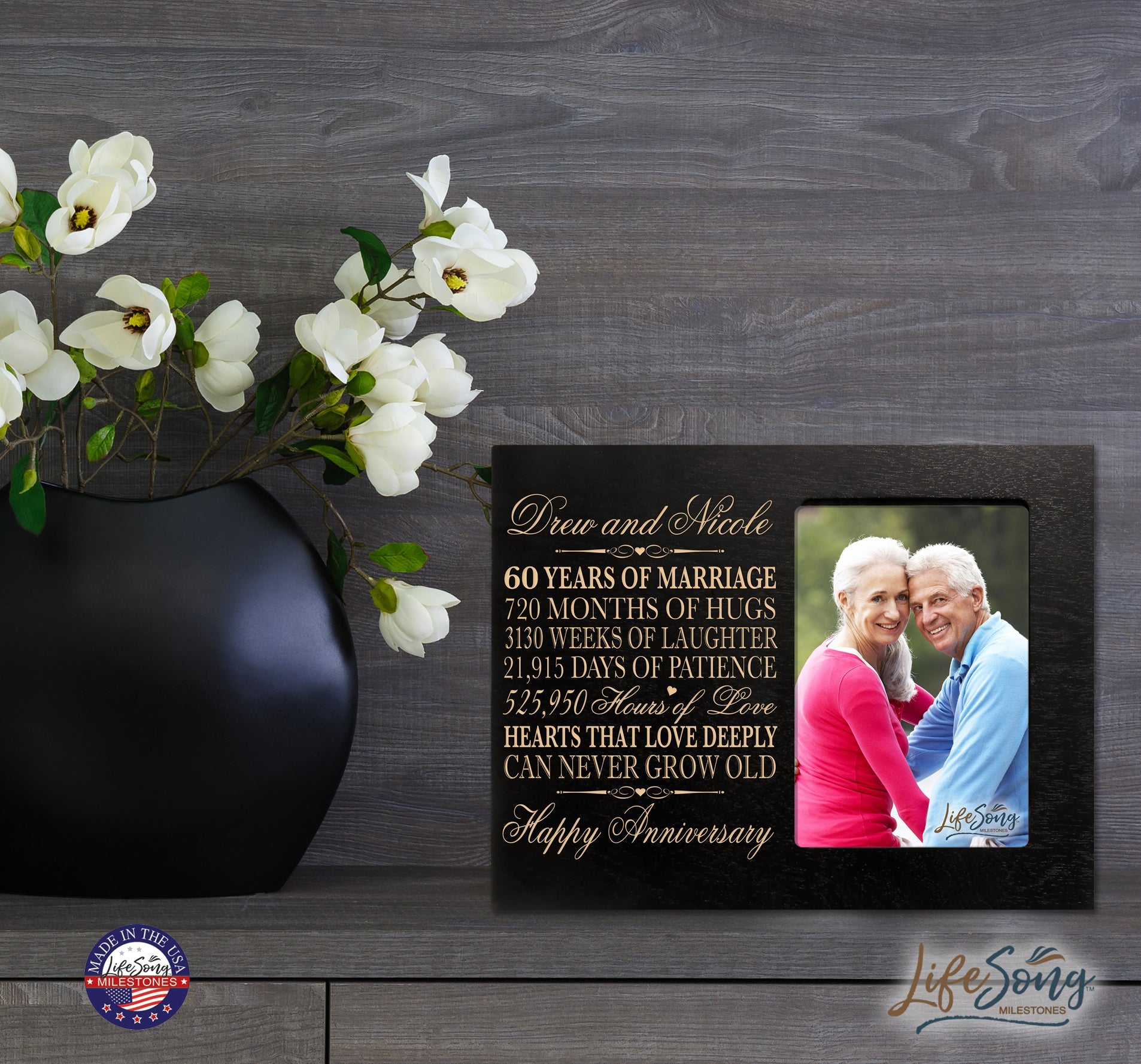 Personalized Couples 60th Wedding Anniversary Picture Frame Decorations - Hearts That Love Deeply - LifeSong Milestones