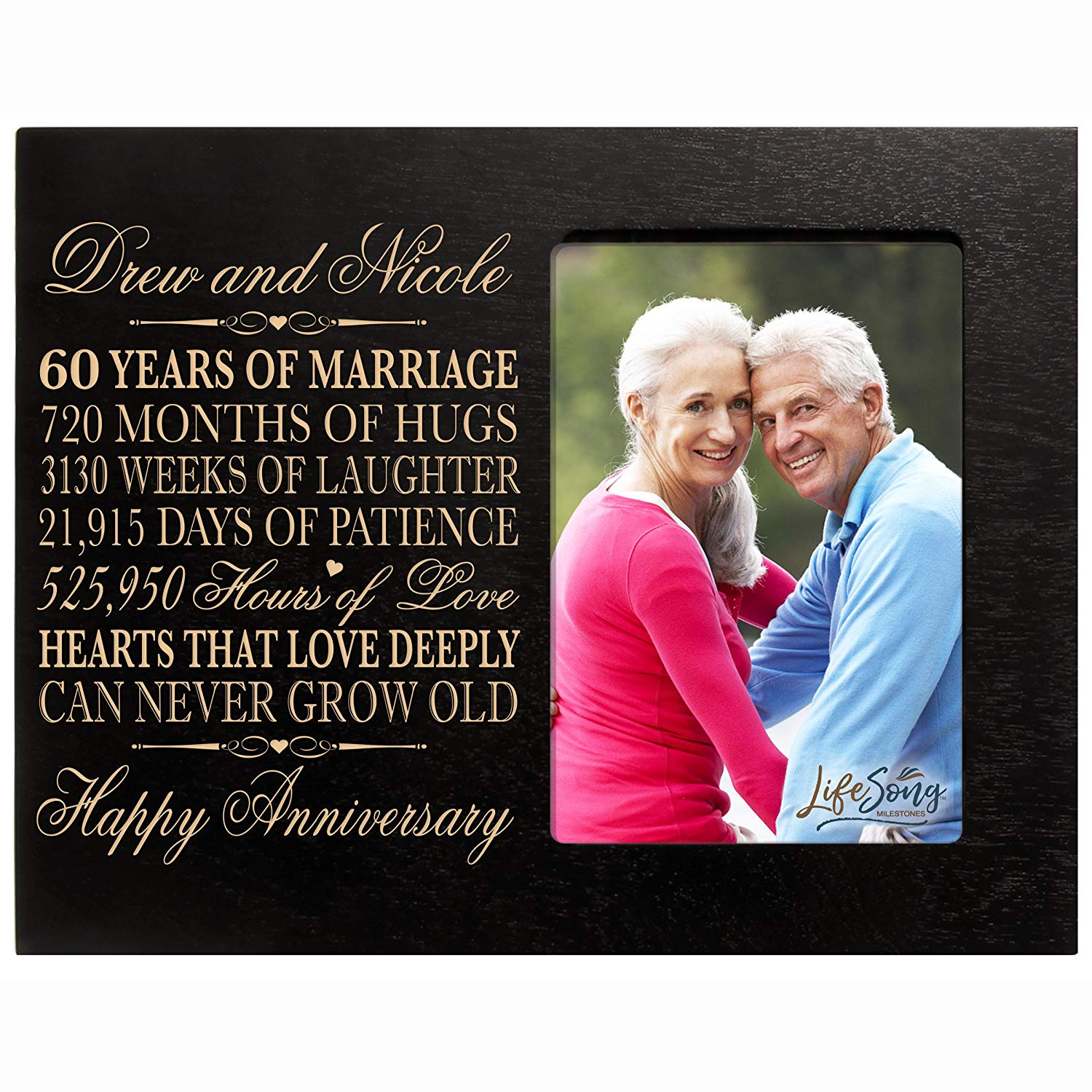 Personalized Couples 60th Wedding Anniversary Picture Frame Decorations - Hearts That Love Deeply - LifeSong Milestones