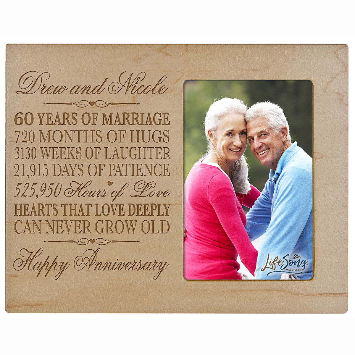 Personalized Couples 60th Wedding Anniversary Picture Frame Decorations - Hearts That Love Deeply - LifeSong Milestones