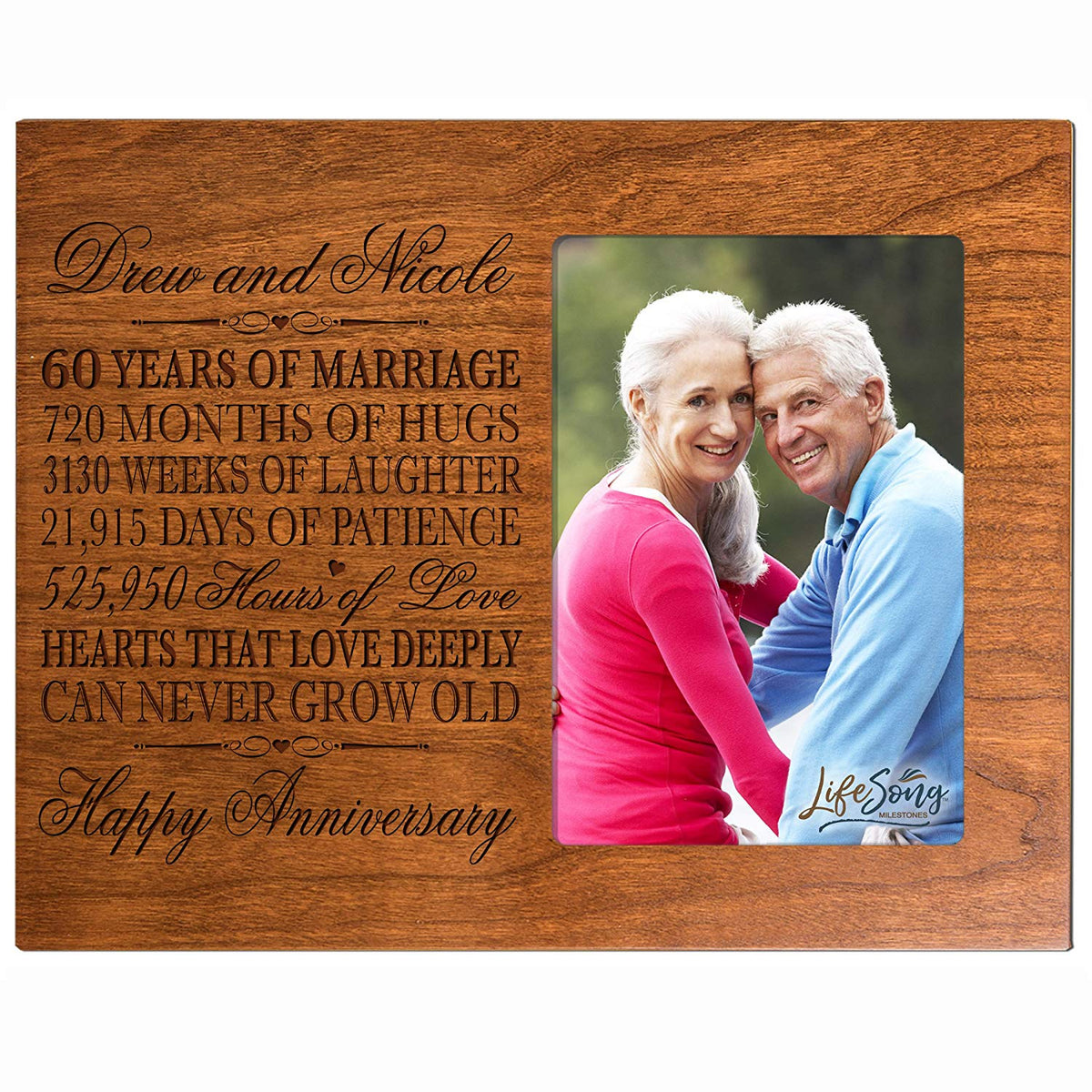 Personalized Couples 60th Wedding Anniversary Picture Frame Decorations - Hearts That Love Deeply - LifeSong Milestones