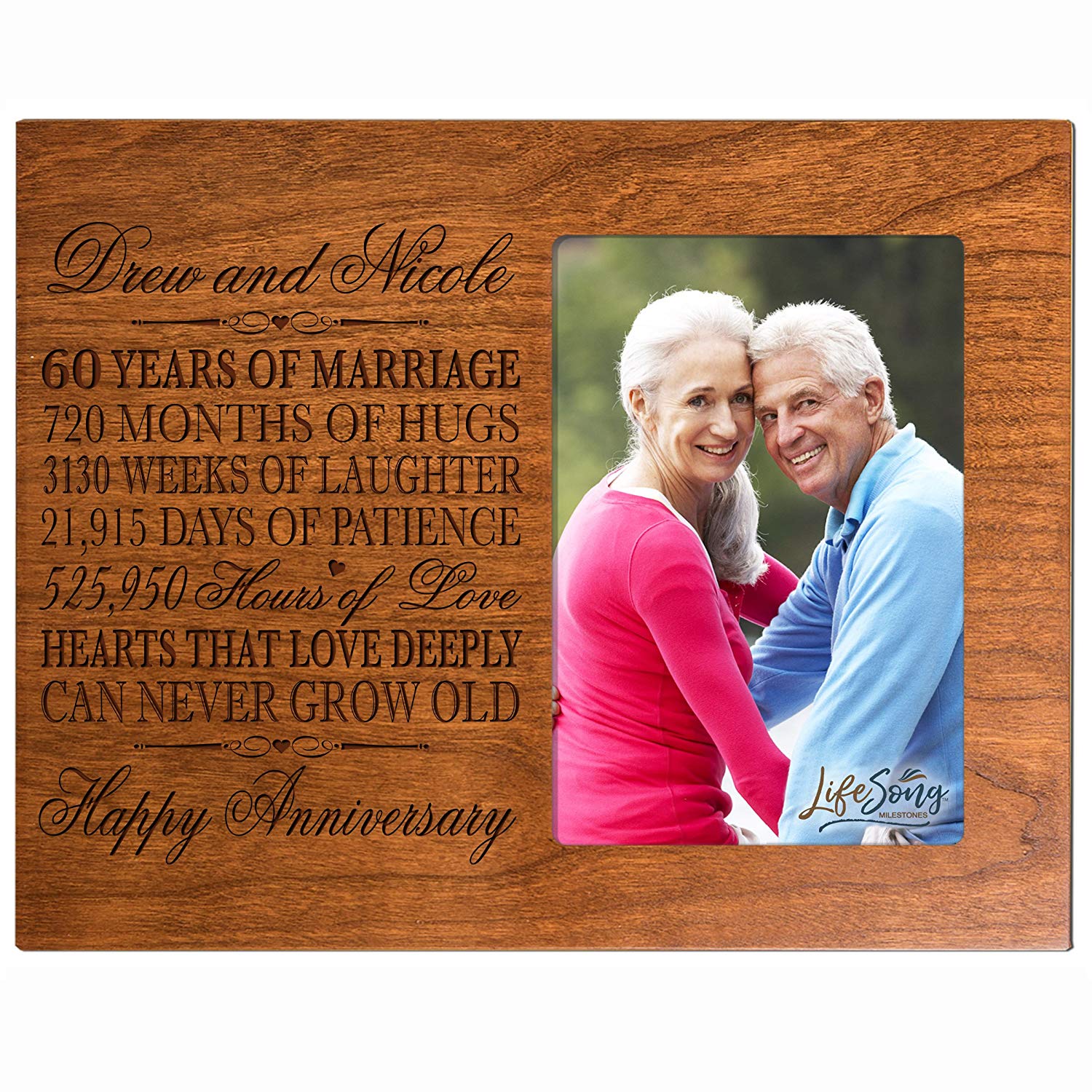 Personalized Couples 60th Wedding Anniversary Picture Frame Decorations - Hearts That Love Deeply - LifeSong Milestones