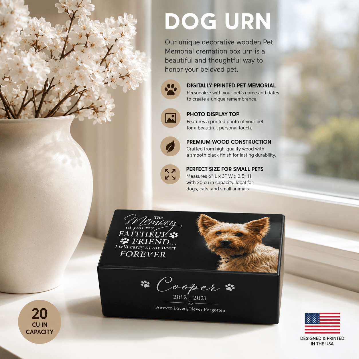 Personalized Dog Urn for Ashes – Custom Wooden Pet Memorial Keepsake Box | My Faithful Friend - LifeSong Milestones