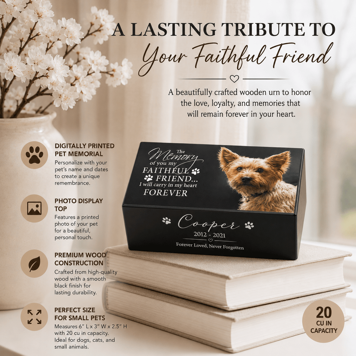Personalized Dog Urn for Ashes – Custom Wooden Pet Memorial Keepsake Box | My Faithful Friend - LifeSong Milestones