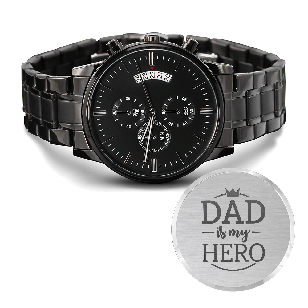 Personalized Engraved Chronograph Watch for Dad – 'Dad Is My Hero' Gift for Father's Day, Birthday or Christmas - LifeSong Milestones