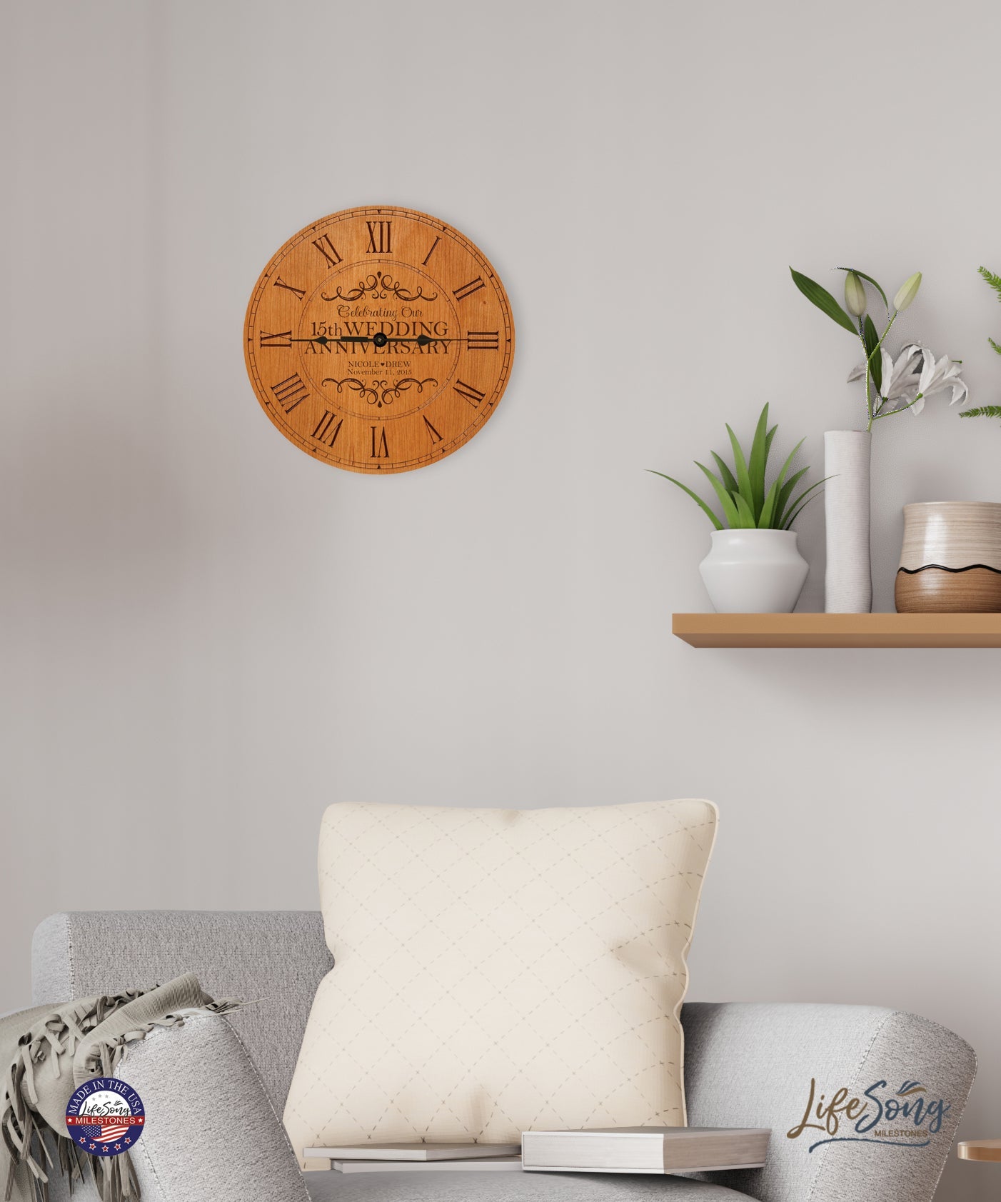 Personalized Engraved Wooden Wall Clock for 15th Wedding Anniversary Gift Ideas - LifeSong Milestones